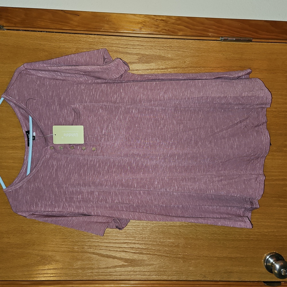 14. 3X Mauve T with Wood Buttons and pocket.